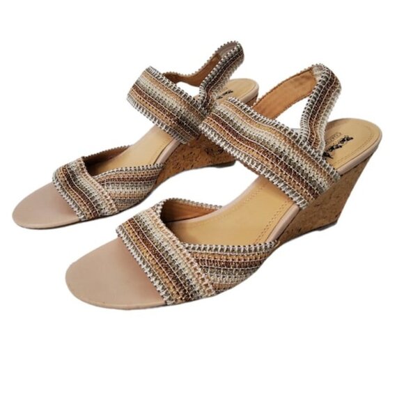 Coach and Four Ombre Multi Vandela Strappy Stretch Sandal with Cork Wedge  10 - Picture 1 of 12